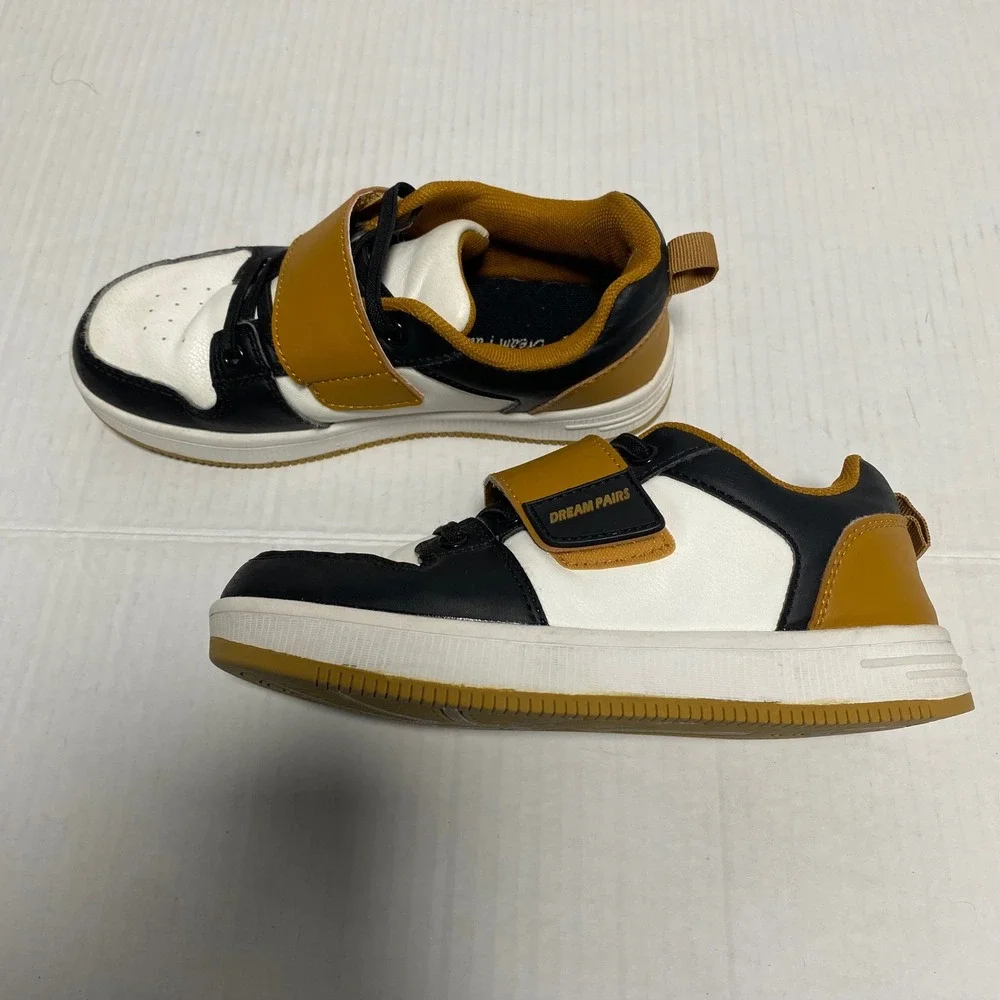 Dream Pairs Kids Sneakers Black White Mustard Yellow Size 1 Hook Loop Streetwear